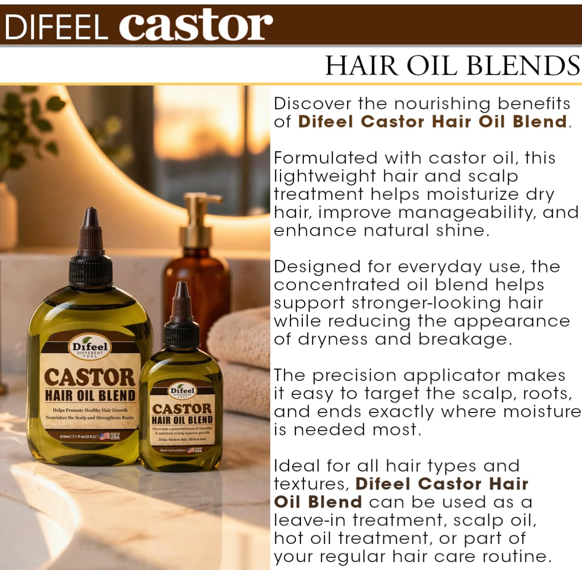 Difeel Mega Care Castor Hair Oil, 7.1 oz