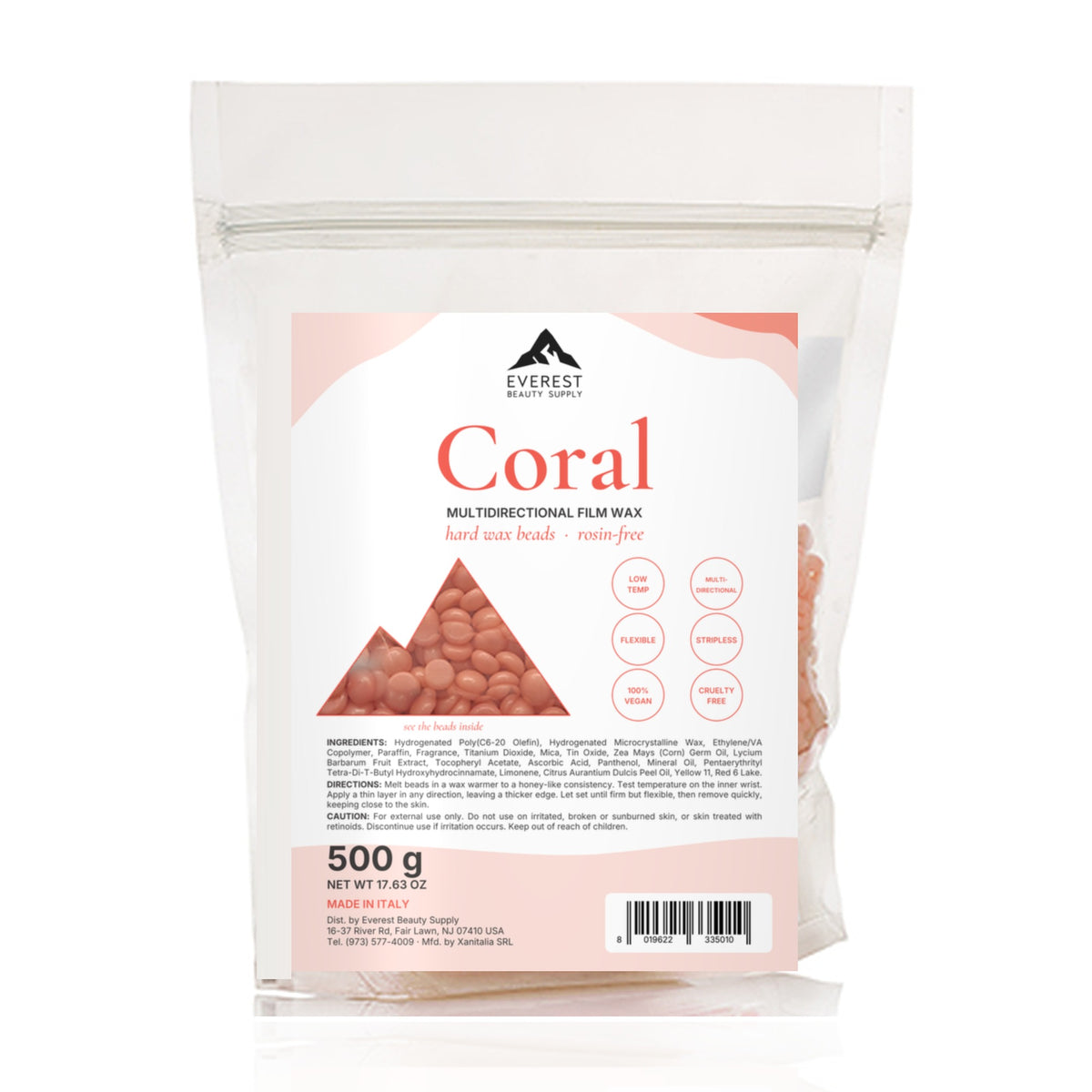 Coral Multidirectional Hard Wax Beads, Rosin-Free, 500 g