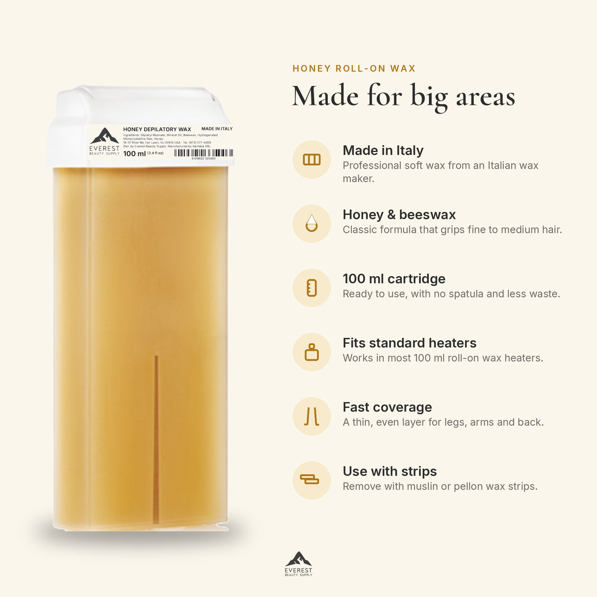 Honey Roll-On Wax Cartridges, 100 ml, Pack of 24