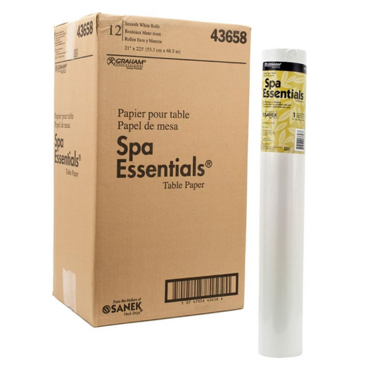 Spa Essentials Smooth Table Paper, White, 21" x 225', Pack of 12